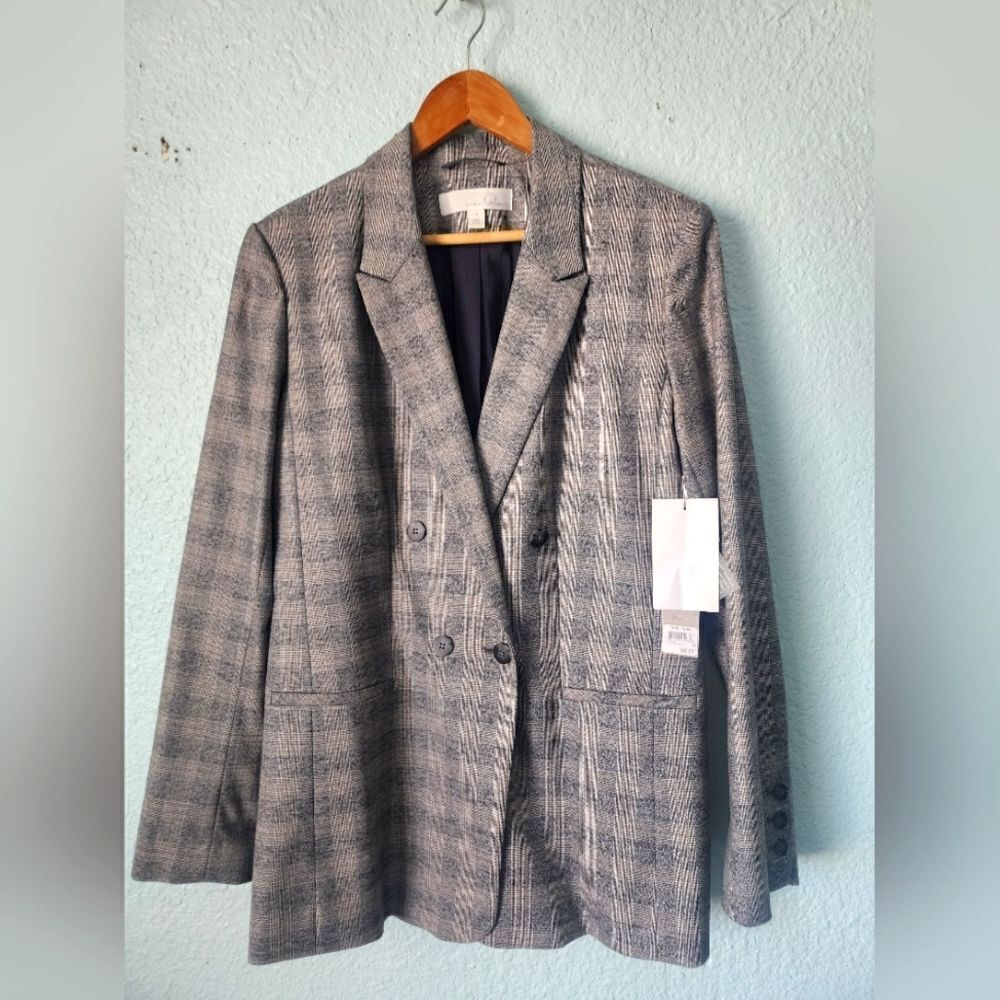 Emerson Rose Chic Gray Plaid Blazer Versatile Modern New With Tags